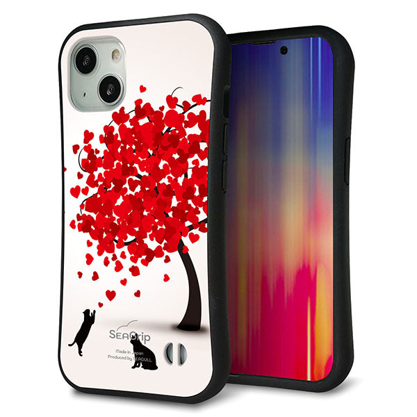 iPhone 13 スマホケース 「SEA Grip」 グリップケース Sライン 【EK915 二匹のネコとハートの木】 UV印刷