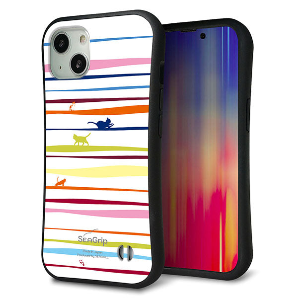 iPhone 13 スマホケース 「SEA Grip」 グリップケース Sライン 【YA893 ストライプネコ02】 UV印刷