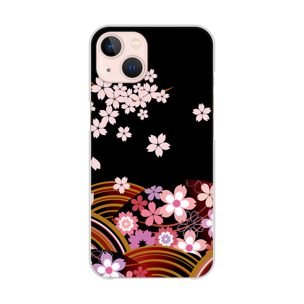 iPhone 13 1237 和柄＆筆文字・夜桜の宴 ハードケース 背面印刷