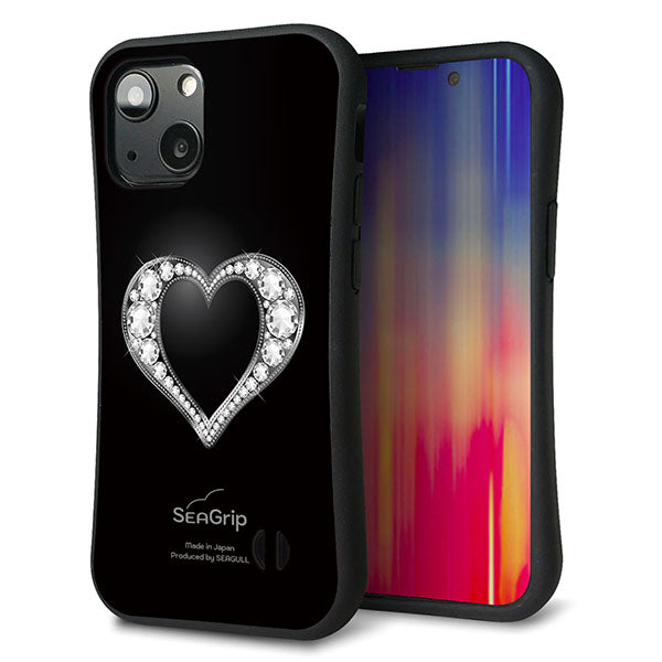 iPhone 13 mini スマホケース 「SEA Grip」 グリップケース Sライン 【041 ラインストーンゴージャスハート】 UV印刷
