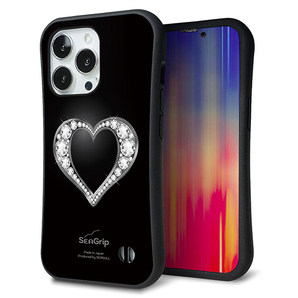 iPhone 13 Pro スマホケース 「SEA Grip」 グリップケース Sライン 【041 ラインストーンゴージャスハート】 UV印刷