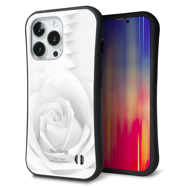 iPhone 13 Pro スマホケース 「SEA Grip」 グリップケース Sライン 【402 ホワイトRose】 UV印刷