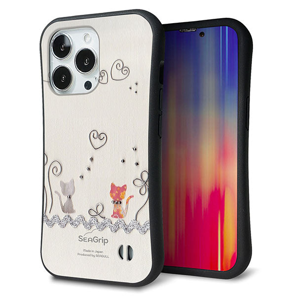 iPhone 13 Pro スマホケース 「SEA Grip」 グリップケース Sライン 【1103 クラフト写真 ネコ (ワイヤー1) 】 UV印刷