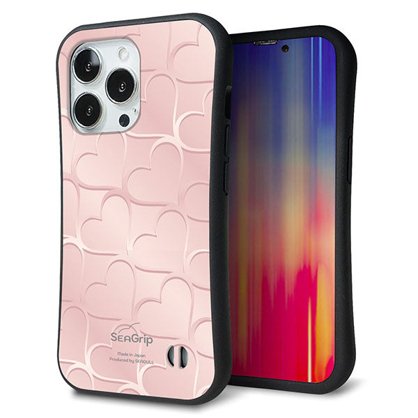 iPhone 13 Pro スマホケース 「SEA Grip」 グリップケース Sライン 【1340 かくれハート ローズピンク】 UV印刷