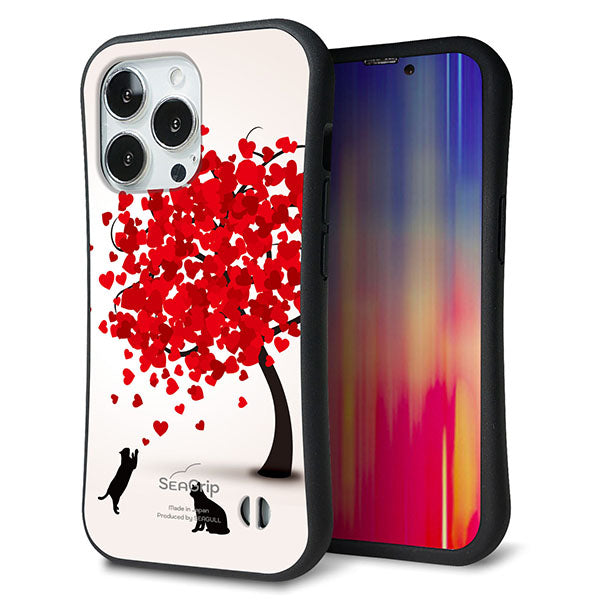 iPhone 13 Pro スマホケース 「SEA Grip」 グリップケース Sライン 【EK915 二匹のネコとハートの木】 UV印刷