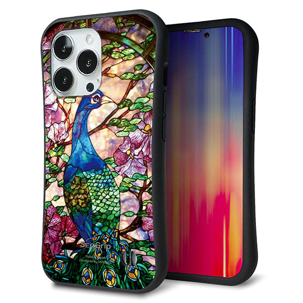 iPhone 13 Pro スマホケース 「SEA Grip」 グリップケース Sライン 【MA996 ステンドグラス クジャク】 UV印刷