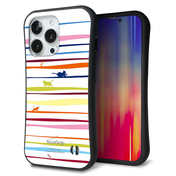 iPhone 13 Pro スマホケース 「SEA Grip」 グリップケース Sライン 【YA893 ストライプネコ02】 UV印刷