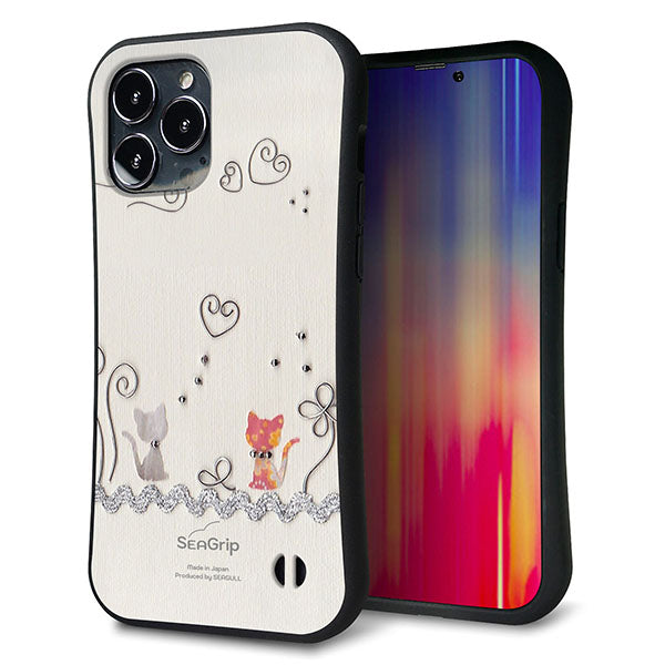 iPhone 13 Pro Max スマホケース 「SEA Grip」 グリップケース Sライン 【1103 クラフト写真 ネコ (ワイヤー1) 】 UV印刷