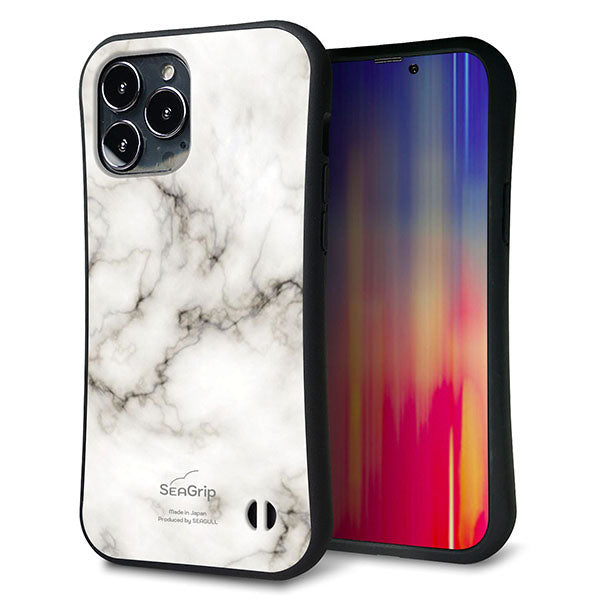 iPhone 13 Pro Max スマホケース 「SEA Grip」 グリップケース Sライン 【KM871 大理石WH】 UV印刷