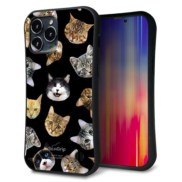 iPhone 13 Pro Max スマホケース 「SEA Grip」 グリップケース Sライン 【SC933 ねこどっと ブラック】 UV印刷