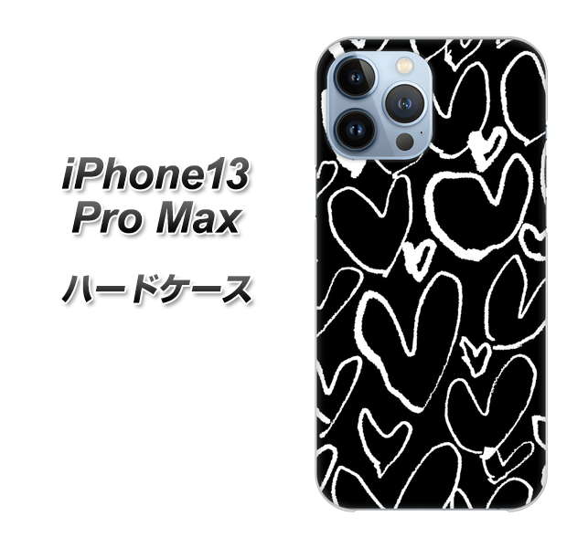 iPhone13 Pro Max 高画質仕上げ 背面印刷 ハードケース【1124 ハート BK＆WH】