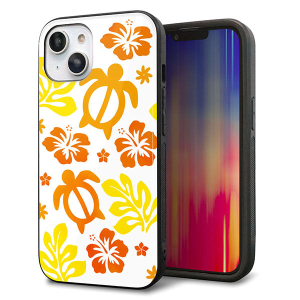 iPhone14 強化ガラス＆TPUスマホケース ガラプリ【SC877 ハワイアンアロハホヌ（イエロー）】