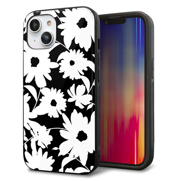 iPhone14 強化ガラス＆TPUスマホケース ガラプリ【SC915 花柄モノトーン 04】