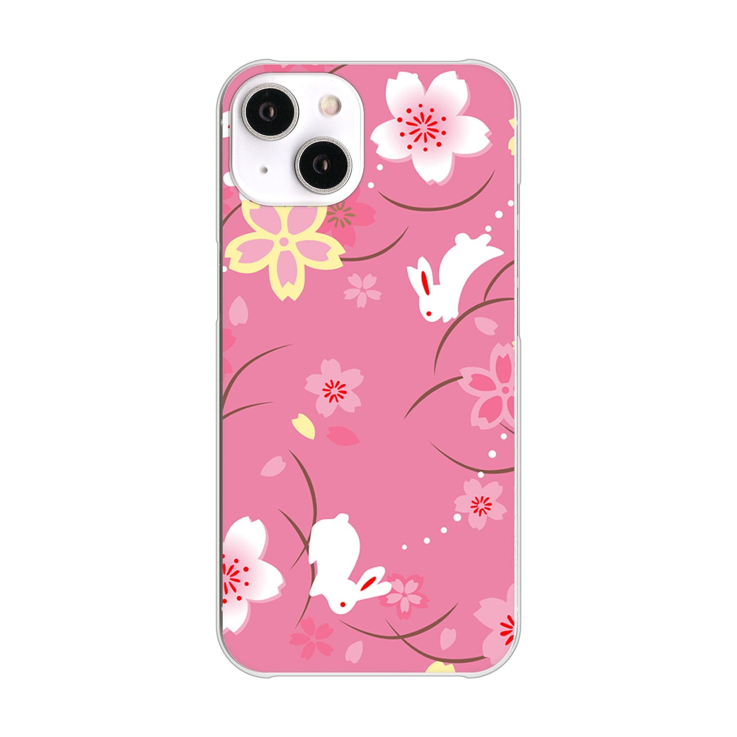 iPhone 14 149 桜と白うさぎ ハードケース 背面印刷