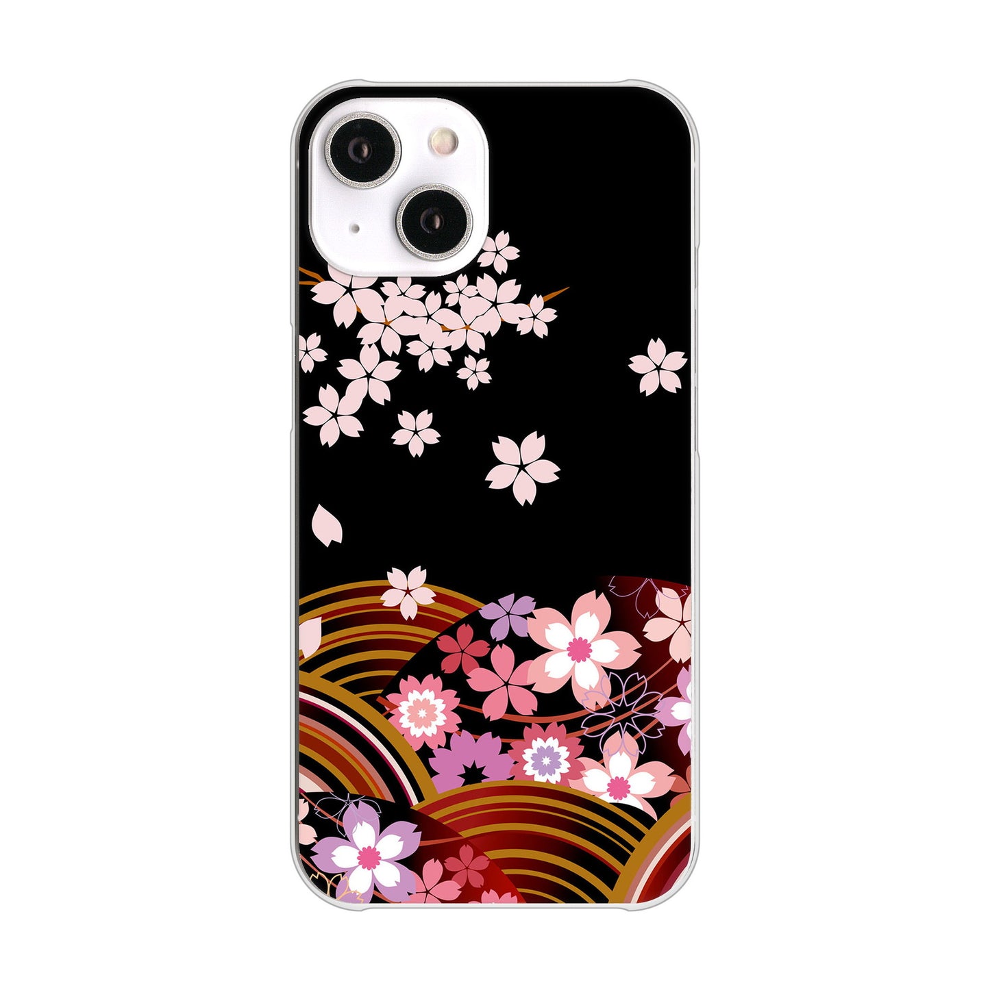 iPhone 14 1237 和柄＆筆文字・夜桜の宴 ハードケース 背面印刷
