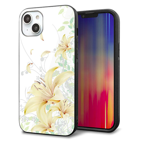 iPhone14 Plus 強化ガラス＆TPUスマホケース ガラプリ【SC851 ユリ（ホワイト）】