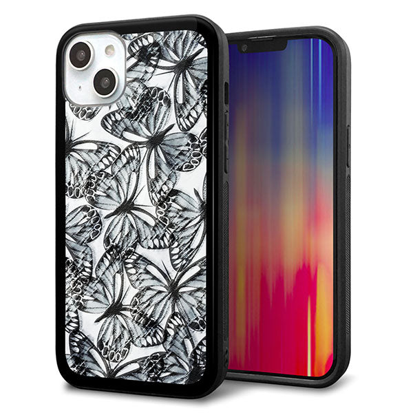 iPhone14 Plus 強化ガラス＆TPUスマホケース ガラプリ【SC905 ガーデンバタフライ ブラック】
