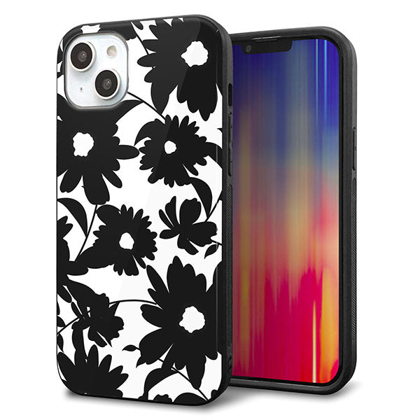 iPhone14 Plus 強化ガラス＆TPUスマホケース ガラプリ【SC916 花柄モノトーン 05】