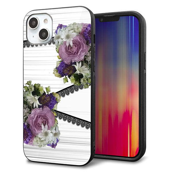 iPhone14 Plus 強化ガラス＆TPUスマホケース ガラプリ【YI888 フラワー９】
