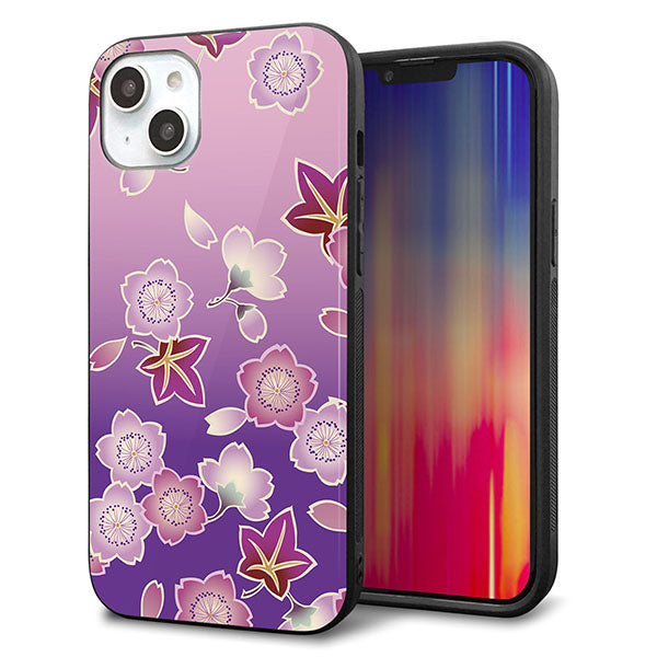 iPhone14 Plus 強化ガラス＆TPUスマホケース ガラプリ【YJ324 和柄 桜 もみじ】