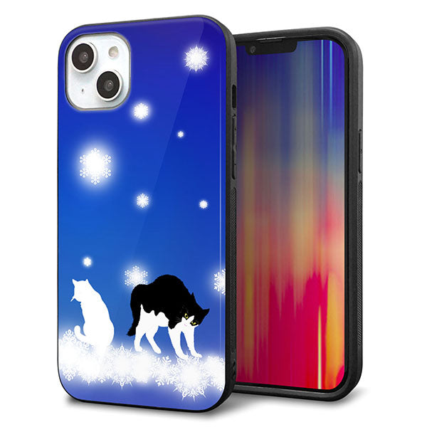 iPhone14 Plus 強化ガラス＆TPUスマホケース ガラプリ【YJ335 雪の結晶 はちわれ】
