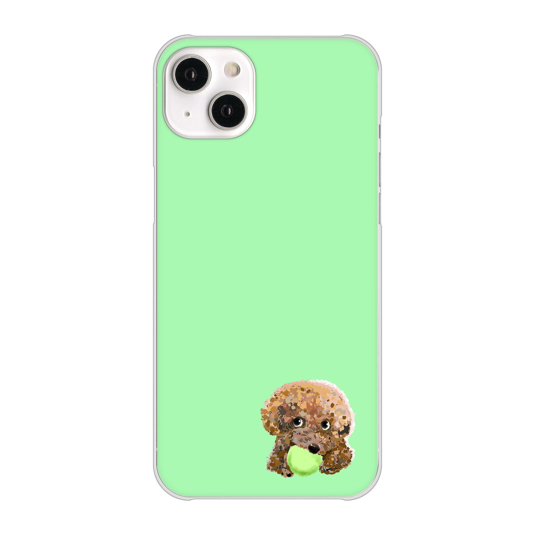 iPhone14 Plus 高画質仕上げ 背面印刷 ハードケース【YJ055 トイプードル＆ボール（グリーン）】