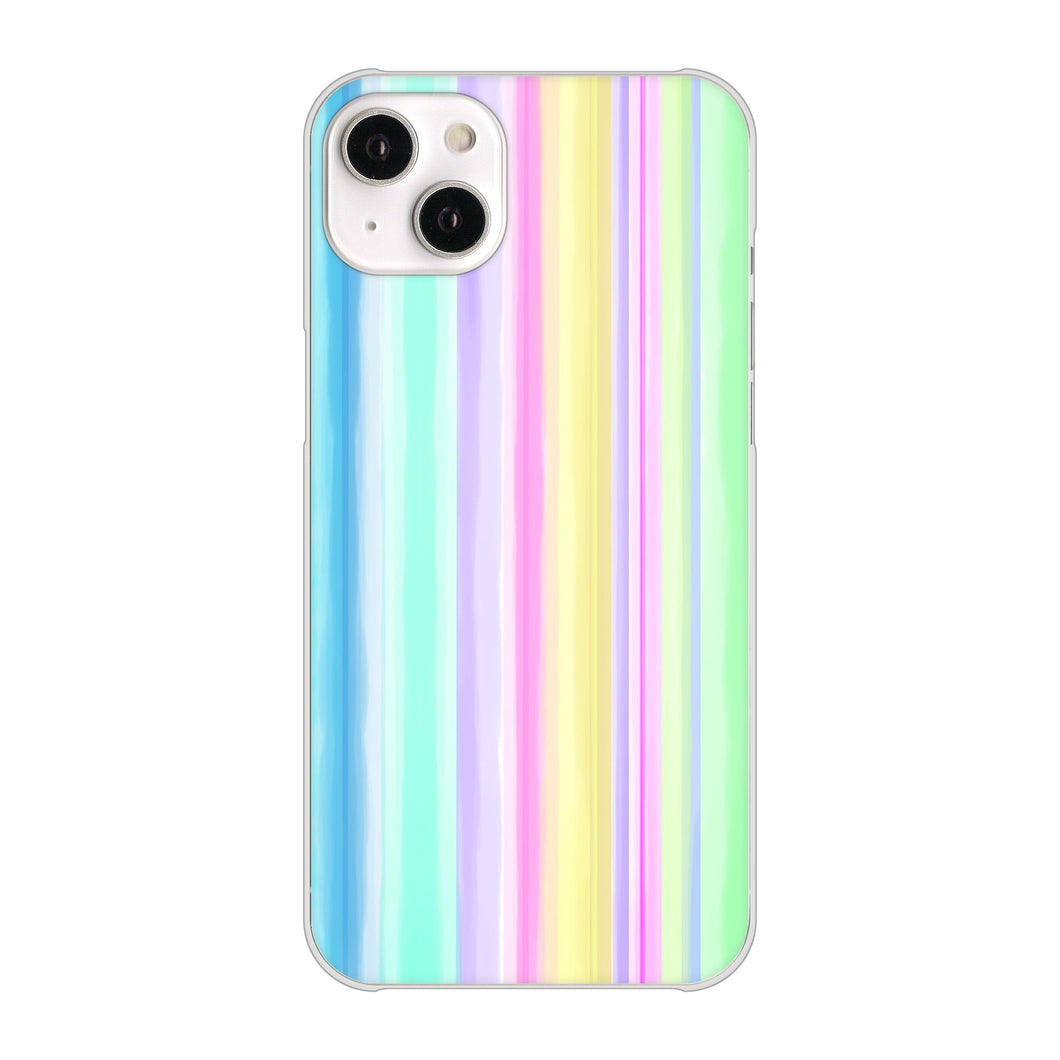 iPhone14 Plus 高画質仕上げ 背面印刷 ハードケース【YJ313 ストライプ レインボー】