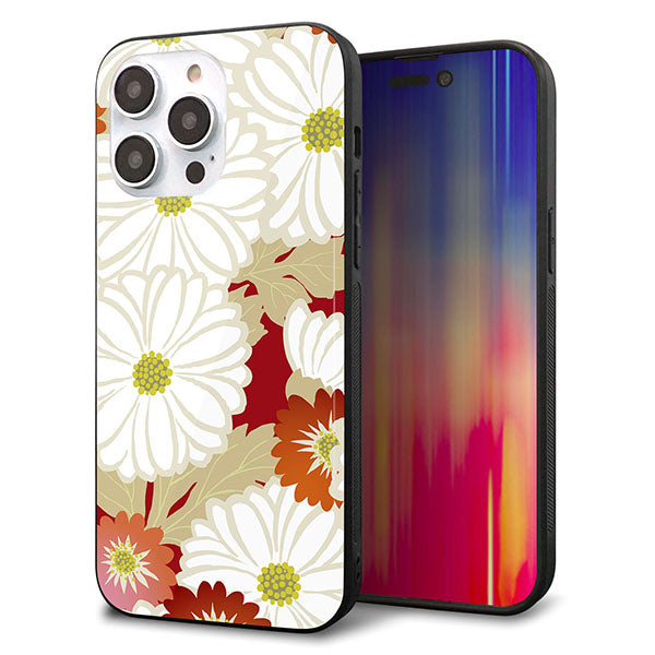 iPhone14 Pro Max 強化ガラス＆TPUスマホケース ガラプリ【YJ322 和柄 菊】