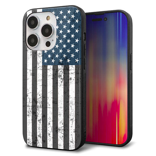 iPhone14 Pro 強化ガラス＆TPUスマホケース ガラプリ【EK864 アメリカンフラッグビンテージ】