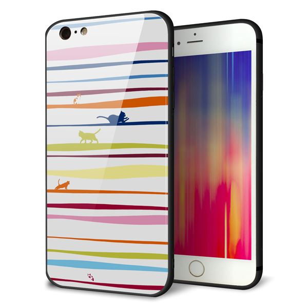 iPhone6s PLUS 強化ガラス＆TPUスマホケース ガラプリ【YA893 ストライプネコ02 L】