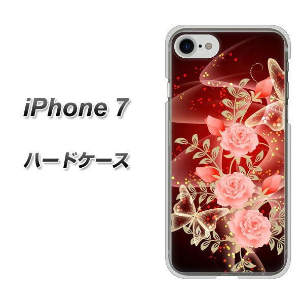 iPhone 7 VA824 魅惑の蝶とピンクのバラ ハードケース 背面印刷