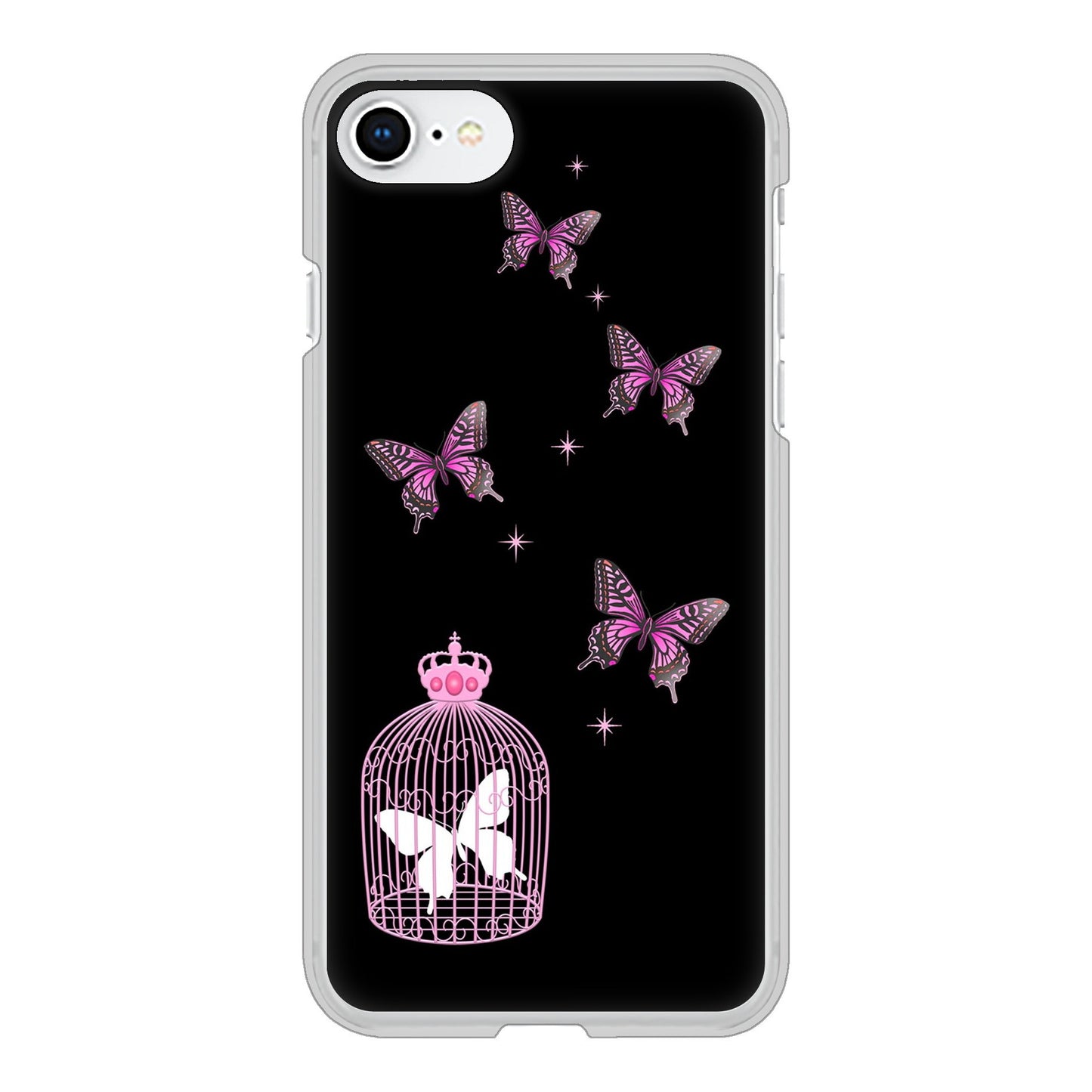 iPhone SE (第2世代) むかいあぐる 蝶の王冠鳥かご ハードケース 背面印刷