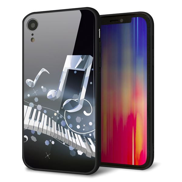 iPhone XR 強化ガラス＆TPUスマホケース ガラプリ【575 鍵盤に踊る音】
