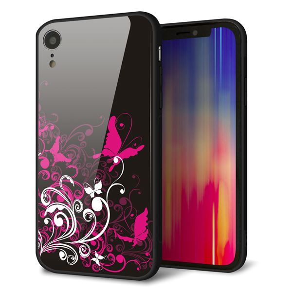 iPhone XR 強化ガラス＆TPUスマホケース ガラプリ【585 闇に舞う蝶】