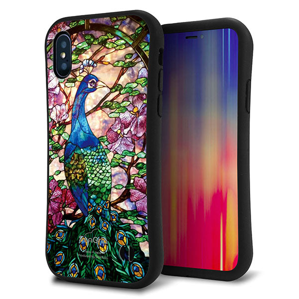 iPhone XS スマホケース 「SEA Grip」 グリップケース Sライン 【MA996 ステンドグラス クジャク】 UV印刷
