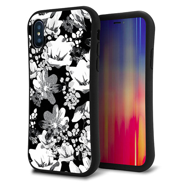 iPhone XS スマホケース 「SEA Grip」 グリップケース Sライン 【SC913 花柄モノトーン 02】 UV印刷