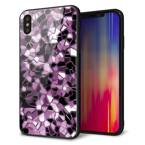 iPhone XS Max 強化ガラス＆TPUスマホケース ガラプリ【EK837 テクニカルミラーパープル】
