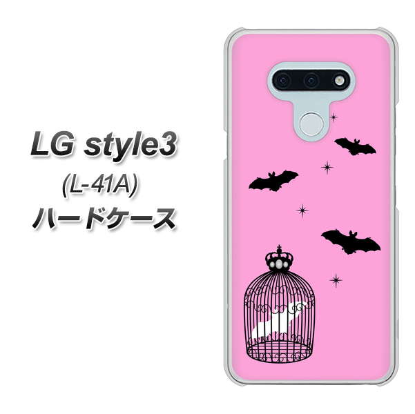LG style3 L-41A docomo AG808 こうもりの王冠鳥かご（ピンク×黒） ハードケース 背面印刷