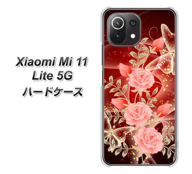 Mi 11 Lite 5G VA824 魅惑の蝶とピンクのバラ ハードケース 背面印刷