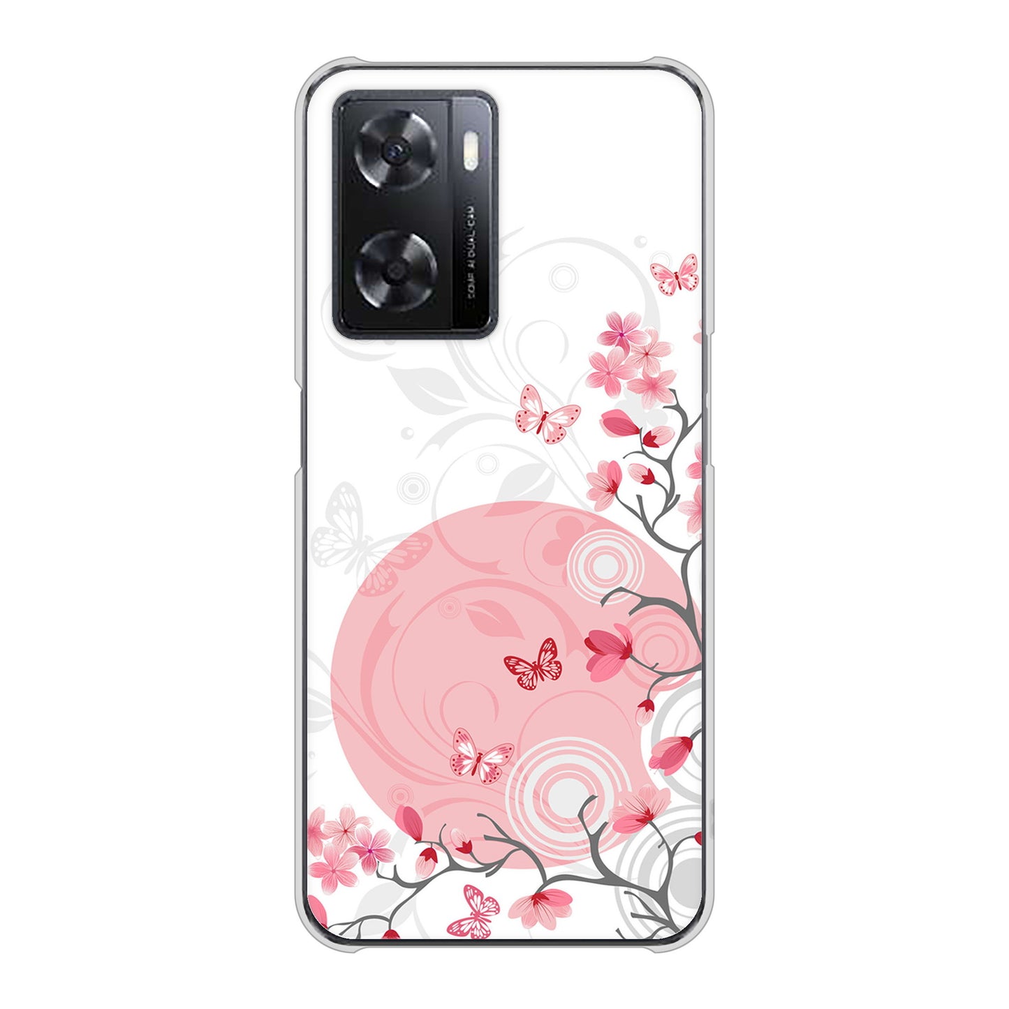 OPPO A77 030 花と蝶（うす桃色） ハードケース 背面印刷