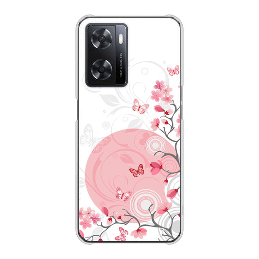 OPPO A77 030 花と蝶（うす桃色） ハードケース 背面印刷
