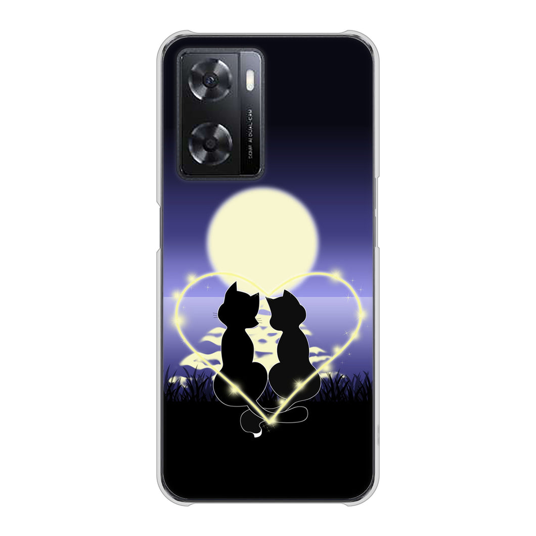 OPPO A77 604 月明かりの恋ネコ ハードケース 背面印刷