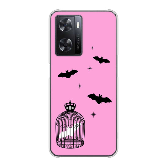 OPPO A77 AG808 こうもりの王冠鳥かご（ピンク×黒） ハードケース 背面印刷