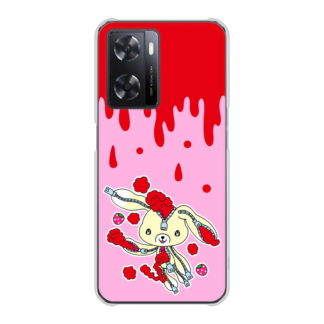 OPPO A77 AG813 ジッパーうさぎのジッピョン（ピンク×赤） ハードケース 背面印刷