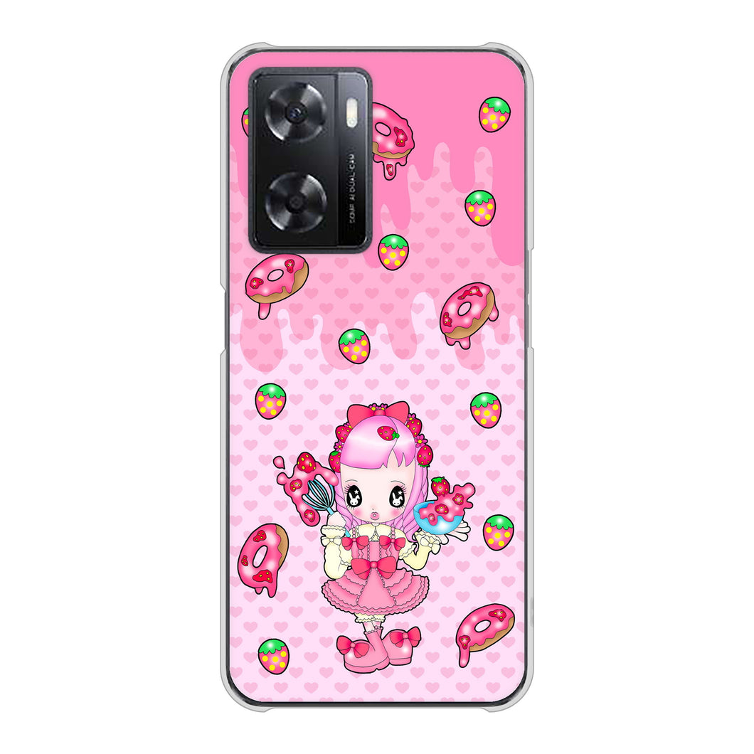 OPPO A77 AG816 ストロベリードーナツ（水玉ピンク） ハードケース 背面印刷