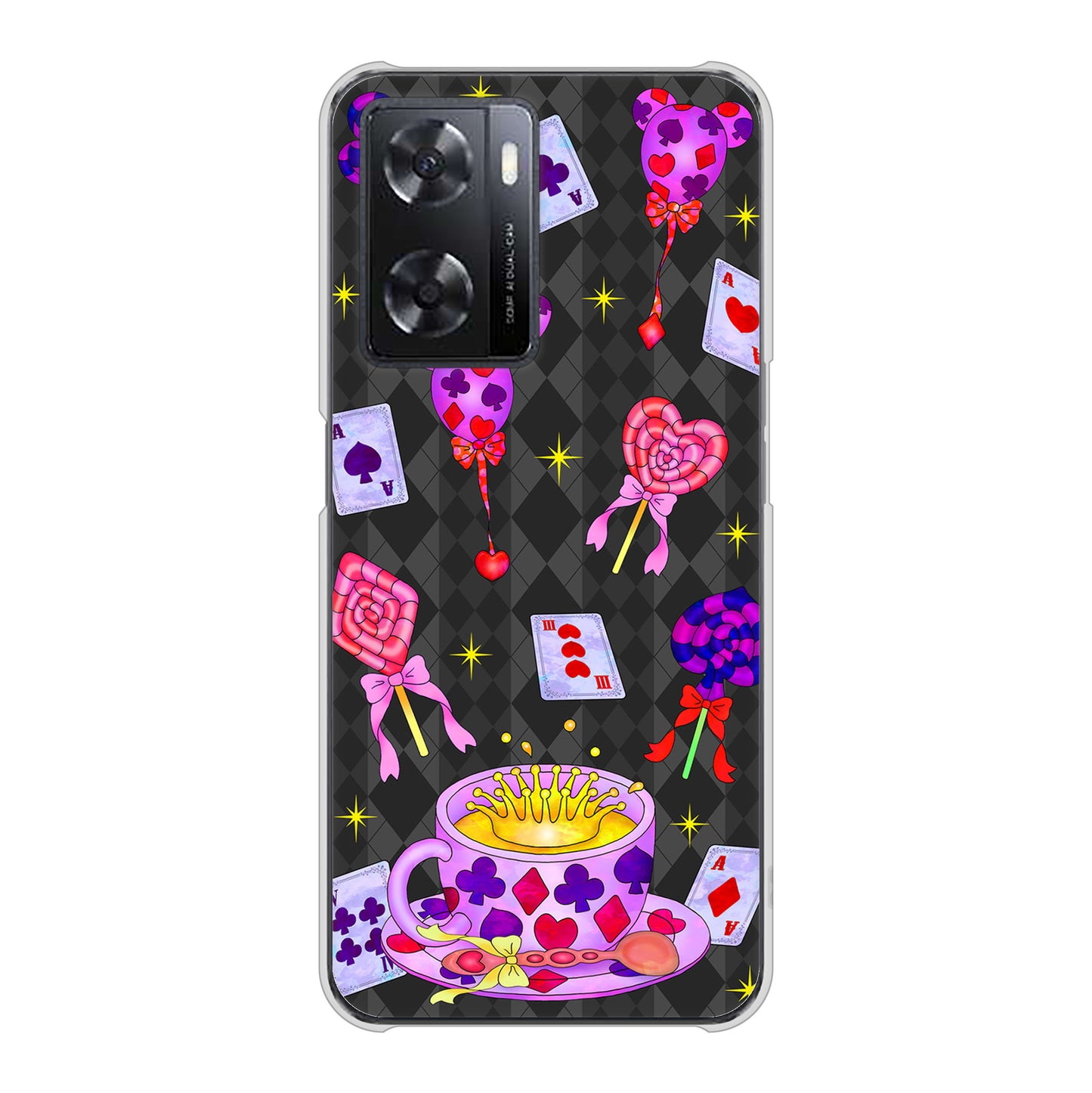 OPPO A77 AG818 トランプティー（黒） ハードケース 背面印刷