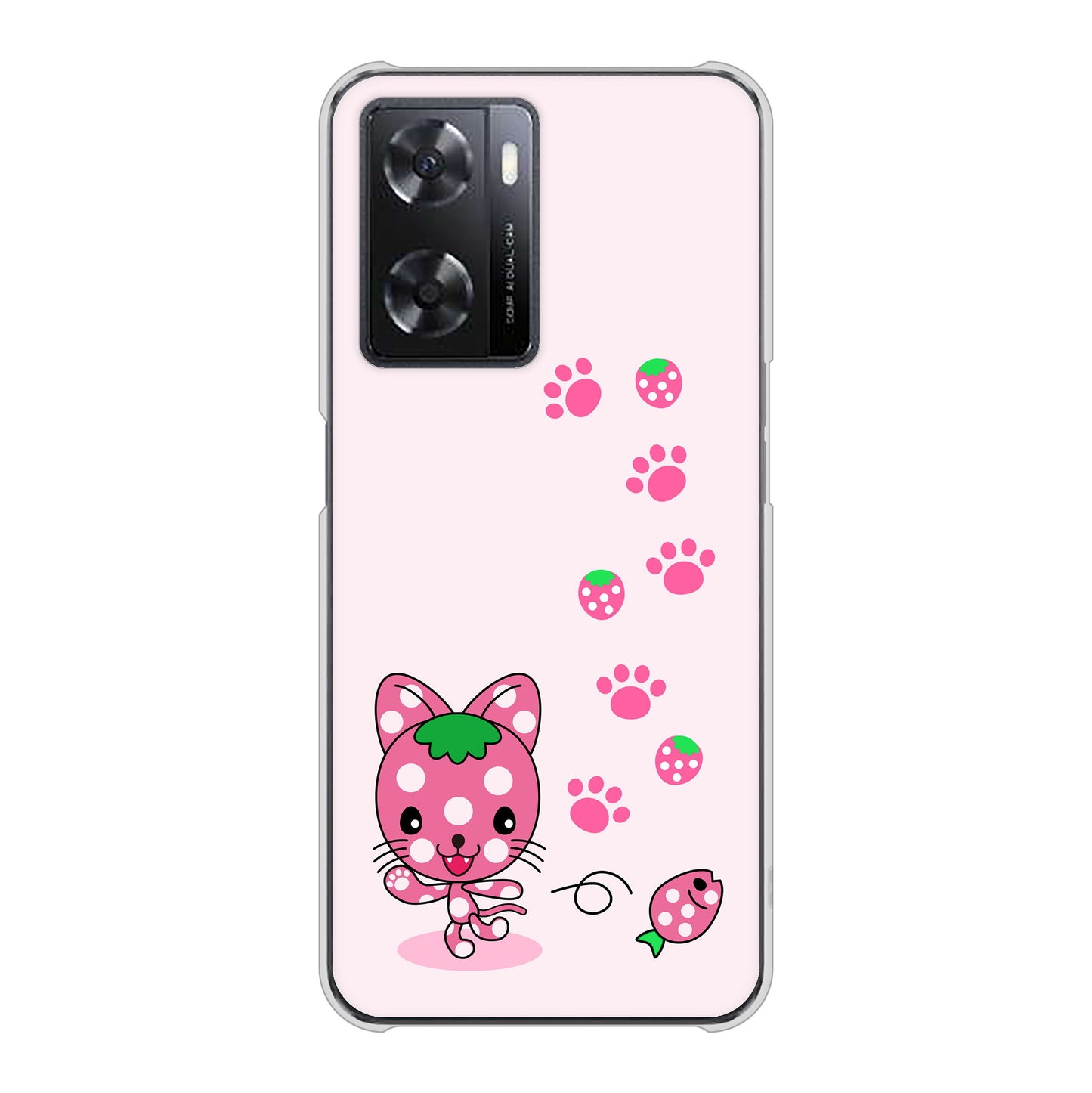 OPPO A77 AG819 イチゴ猫のにゃんベリー（ピンク） ハードケース 背面印刷