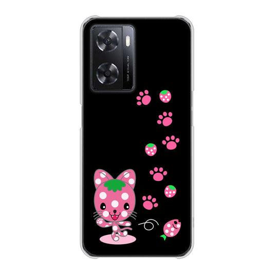 OPPO A77 AG820 イチゴ猫のにゃんベリー（黒） ハードケース 背面印刷