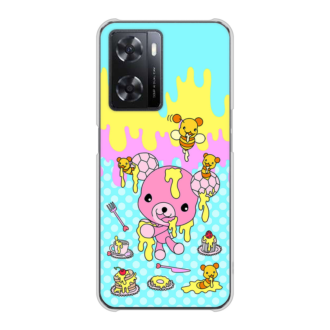 OPPO A77 AG821 ハニベア（水玉水色） ハードケース 背面印刷