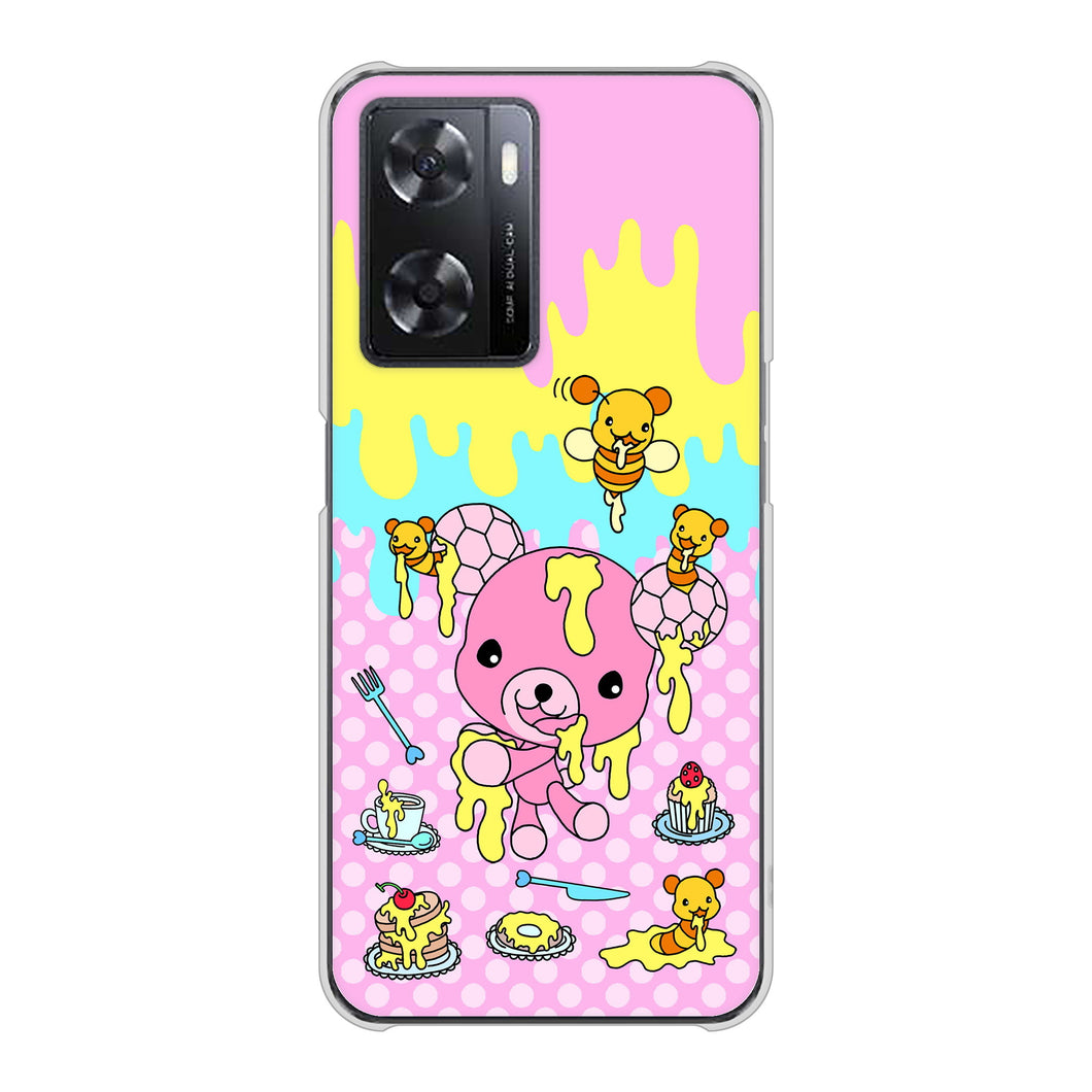 OPPO A77 AG822 ハニベア（水玉ピンク） ハードケース 背面印刷